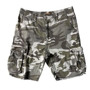 Get Lucky Camo Cargo Shorts Mens 34 Green Camouflage Raw Hem Gorpcore Streetwear
